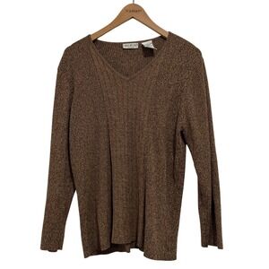 Vintage White Stag Women's Brown Marled V-Neck Long Sleeve Sweater Size 22W/24W